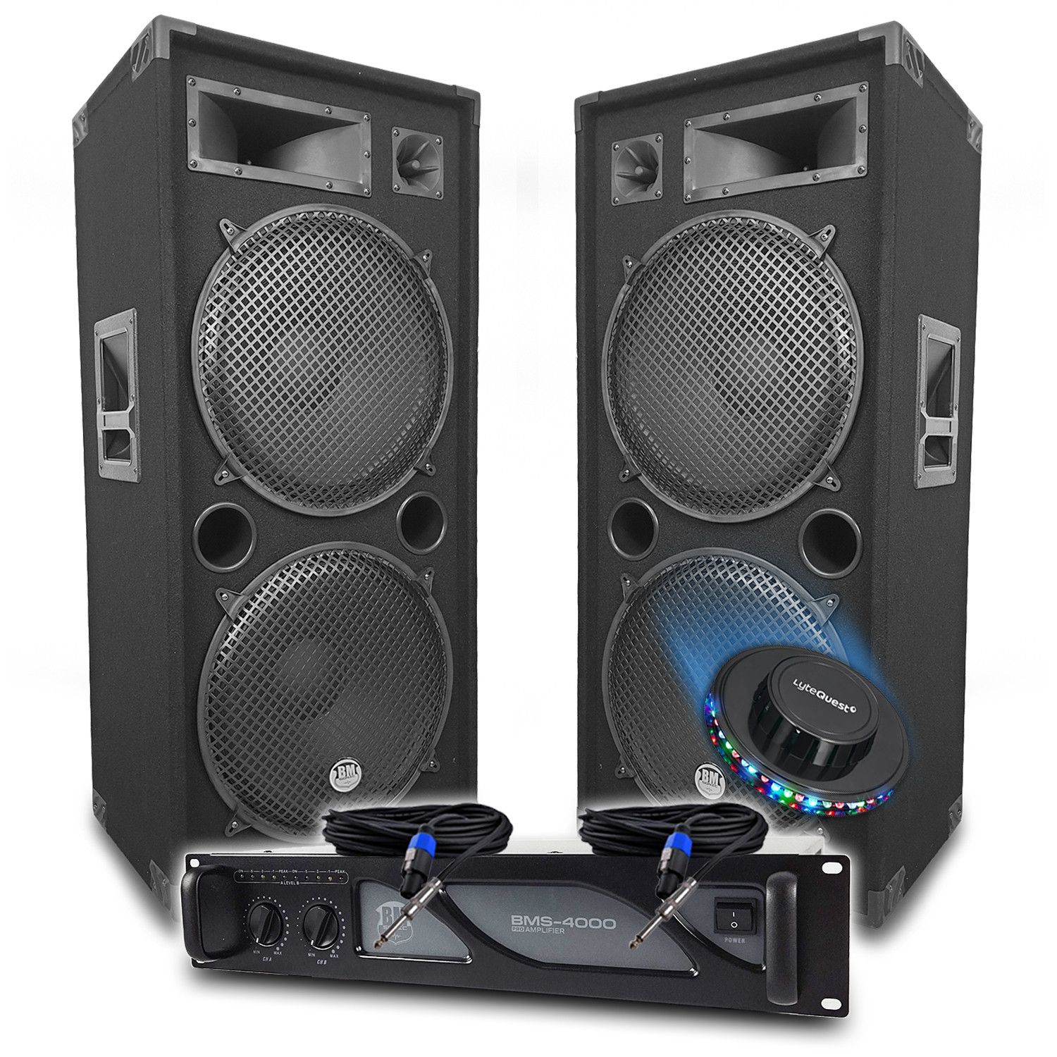 BM Sonic Pack Sono DJ BM SONIC - 4000W Amplifier, 2 LSC215 2x2000W Speakers, Speakon Cables, Professional Sound System