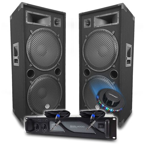 BM Sonic Pack Sono DJ BM SONIC - 4000W Amplifier, 2 LSC215 2x2000W Speakers, Speakon Cables, Professional Sound System