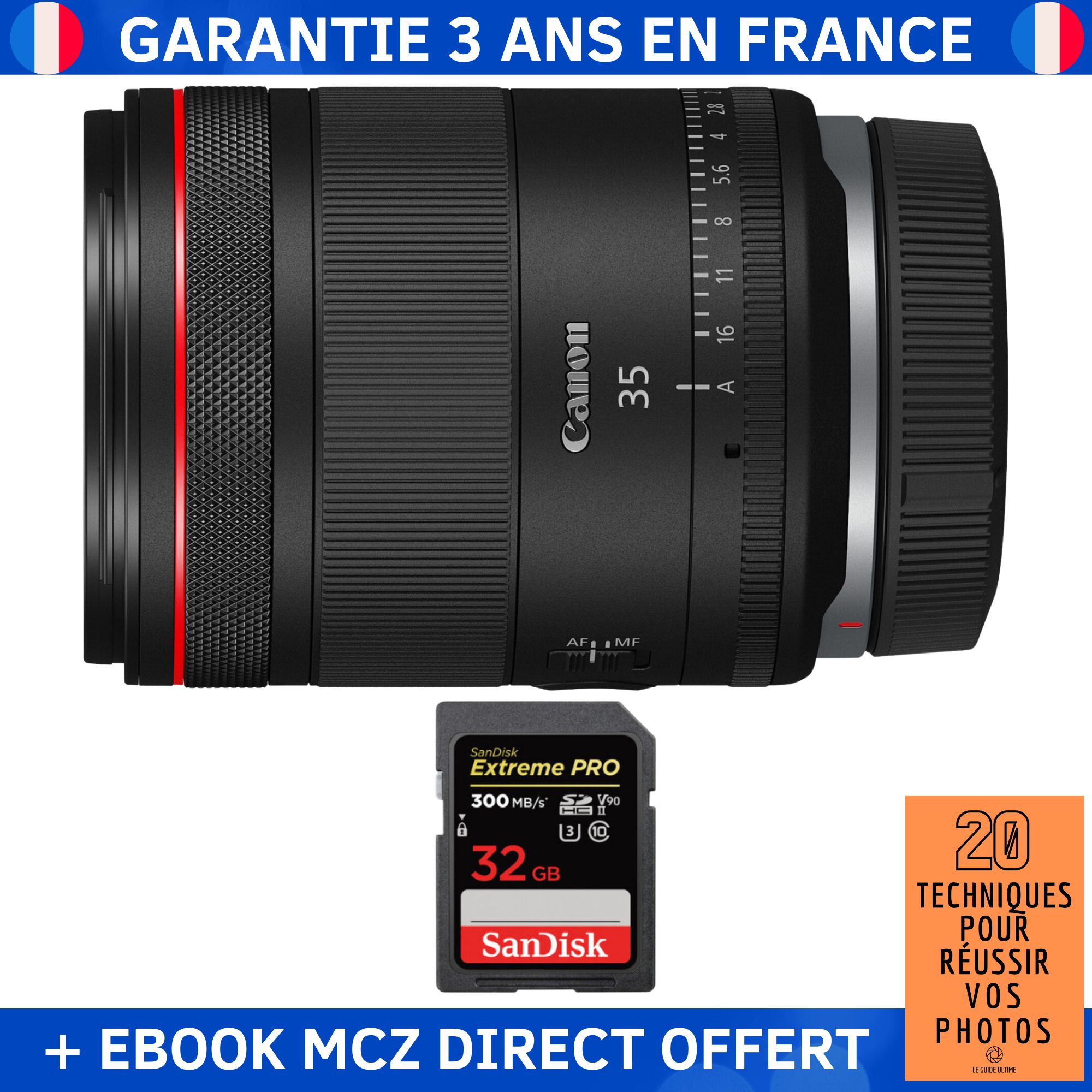 Canon RF 35mm f/1.4 L VCM Lens + 1 SanDisk 32GB Extreme PRO UHS-II SDXC Card 300MB/s + '20 Techniques for Successful Photos' Ebook - Canon RF Lens