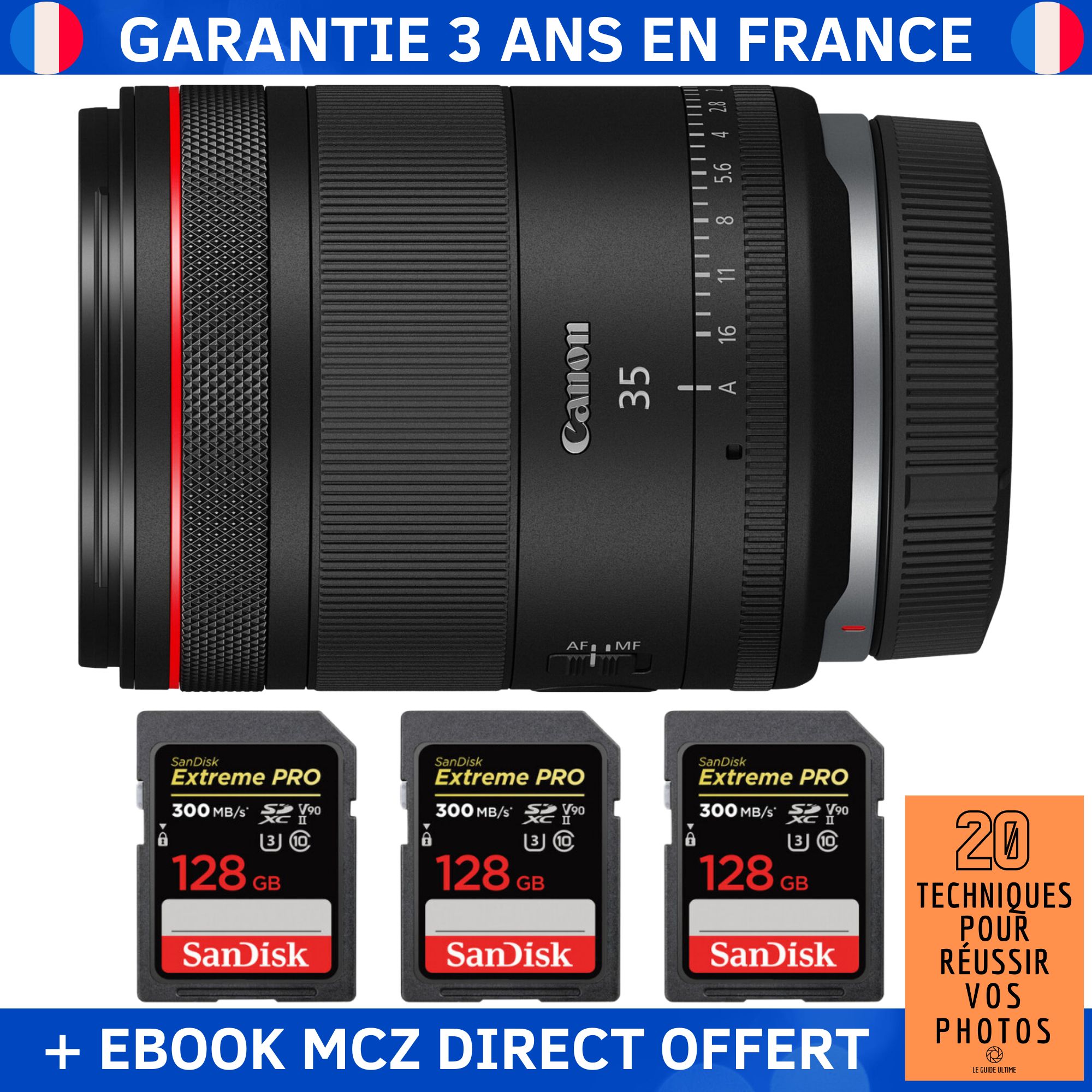 Canon RF 35mm f/1.4 L VCM + 3 SanDisk 128GB Extreme PRO UHS-II SDXC Cards + '20 Techniques for Successful Photos' Ebook - Canon RF Lens
