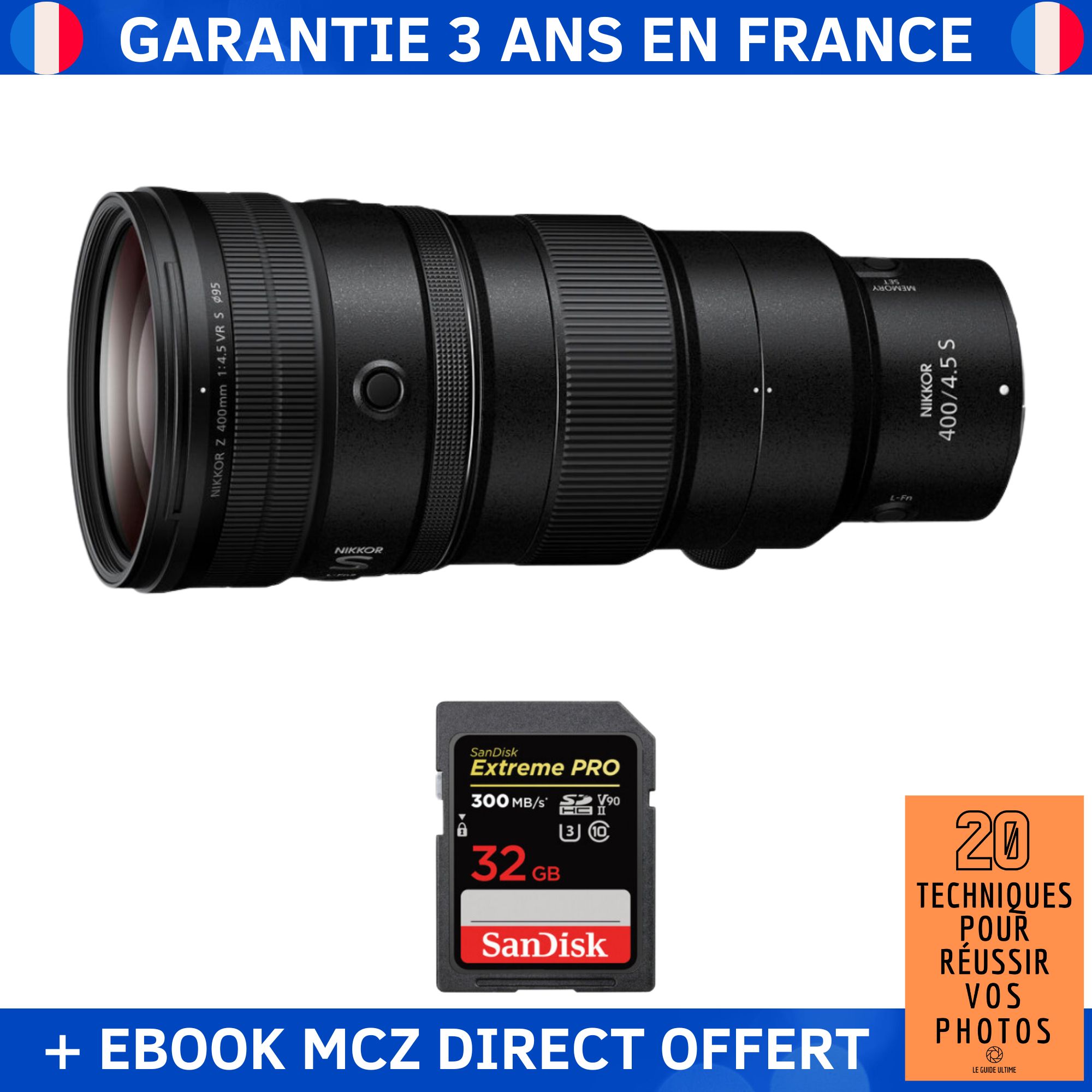 Nikon Z 400mm f/4.5 VR S Lens + 1 SanDisk 32GB Extreme PRO UHS-II SDXC Card 300MB/s + Ebook '20 Techniques for Successful Photos' - Nikon Z Lens