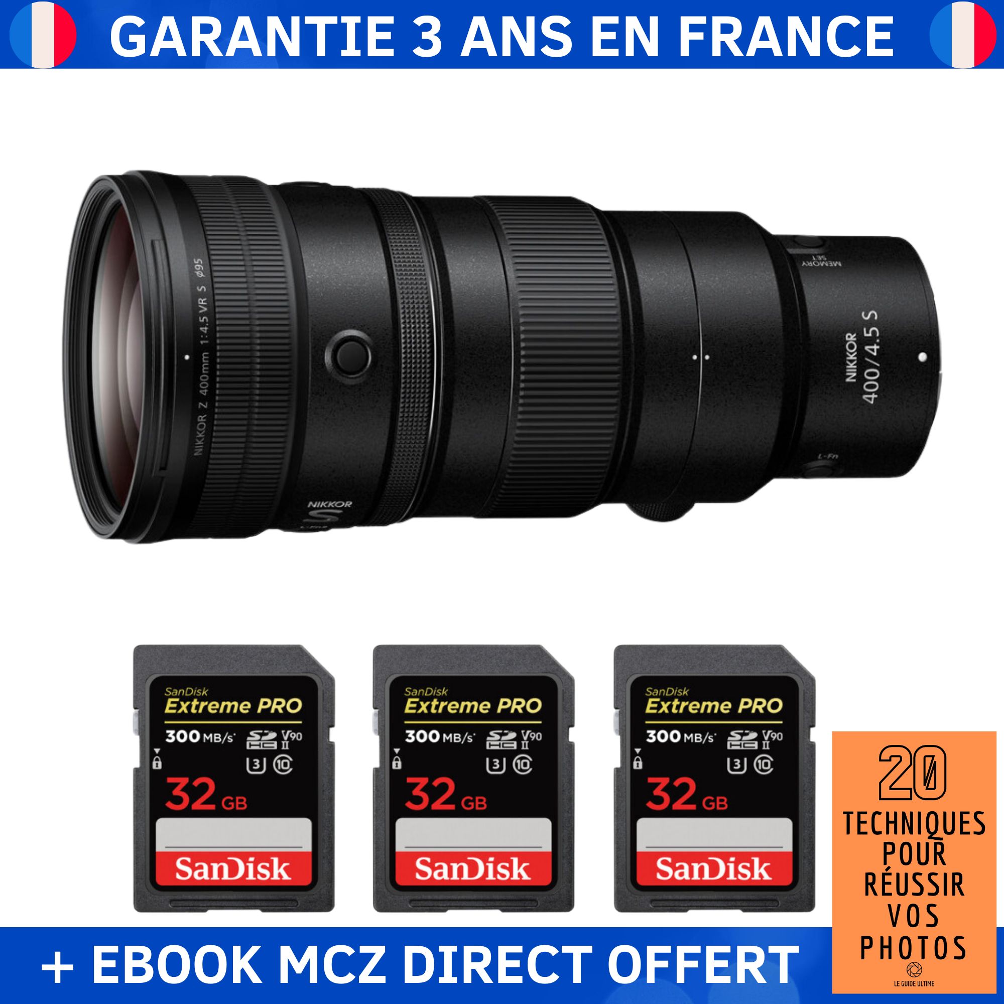 Nikon Z 400mm f/4.5 VR S Lens + 3 SanDisk 32GB Extreme PRO UHS-II SDXC Cards + Ebook '20 Techniques for Successful Photos' - Nikon Z Lens