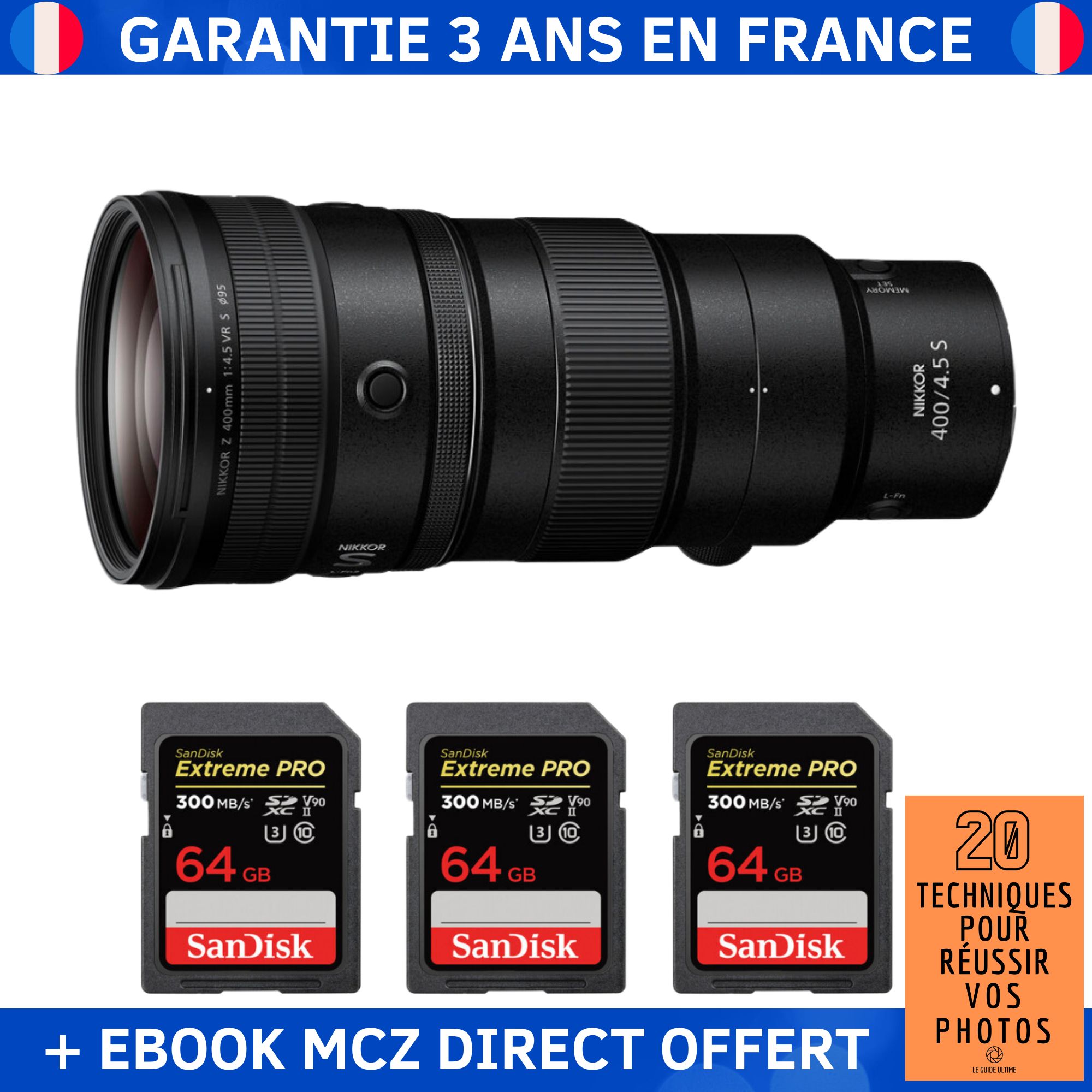 Nikon Z 400mm f/4.5 VR S Lens + 3 SanDisk 64GB Extreme PRO UHS-II SDXC Cards + '20 Techniques for Successful Photos' Ebook - Nikon Z Lens