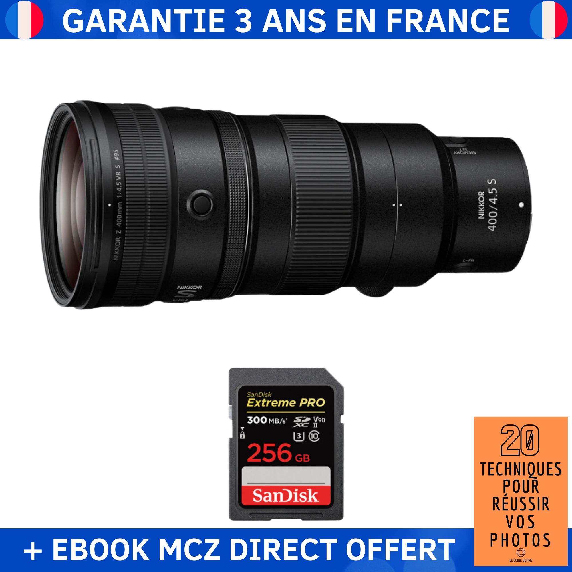 Nikon Z 400mm F4.5 VR S Lens + 1 SanDisk 256GB Extreme PRO UHS-II SDXC Card 300MB/s + Ebook '20 Techniques for Success in Photography' - Nikon Z Lens
