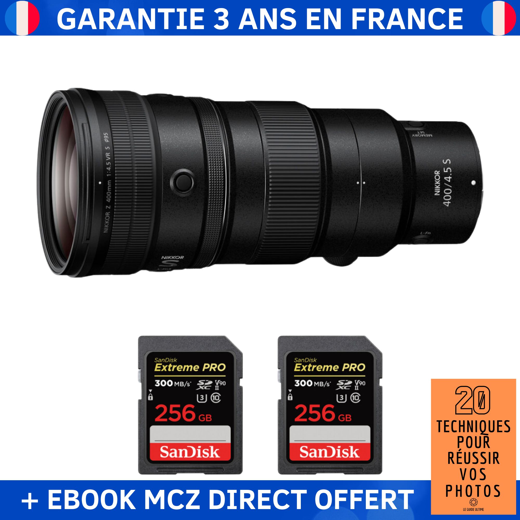 Nikon Z 400mm f/4.5 VR S Lens + 2 SanDisk 256GB Extreme PRO UHS-II SDXC Cards + '20 Techniques for Successful Photos' Ebook - Nikon Z Lens