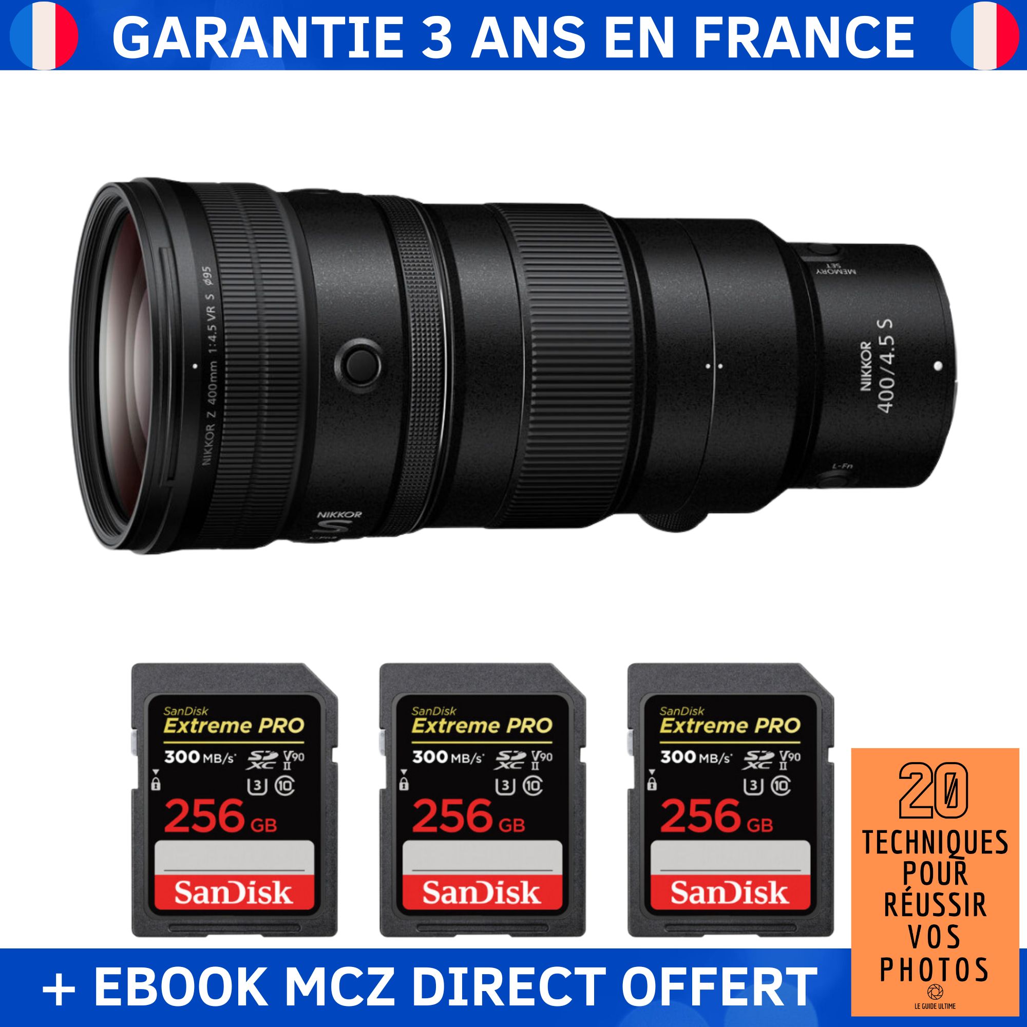 Nikon Z 400mm F4.5 VR S Lens + 3 SanDisk 256GB Extreme PRO UHS-II SDXC Cards + '20 Techniques for Successful Photos' Ebook - Nikon Z Lens
