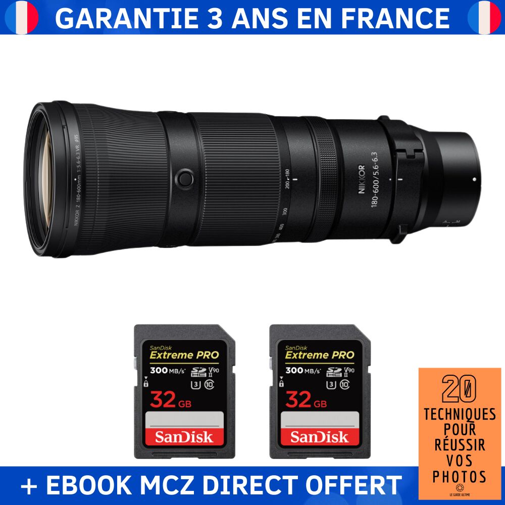 Nikon Z 180-600mm F5.6-6.3 VR Lens + 2 SanDisk 32GB Extreme PRO UHS-II SDXC Cards + '20 Techniques for Successful Photos' Ebook - Nikon Z Lens
