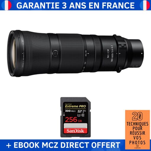 Nikon Z 180-600mm F5.6-6.3 VR Lens + 1 SanDisk 256GB Extreme PRO UHS-II SDXC Card + '20 Techniques for Successful Photos' Ebook - Nikon Z Lens