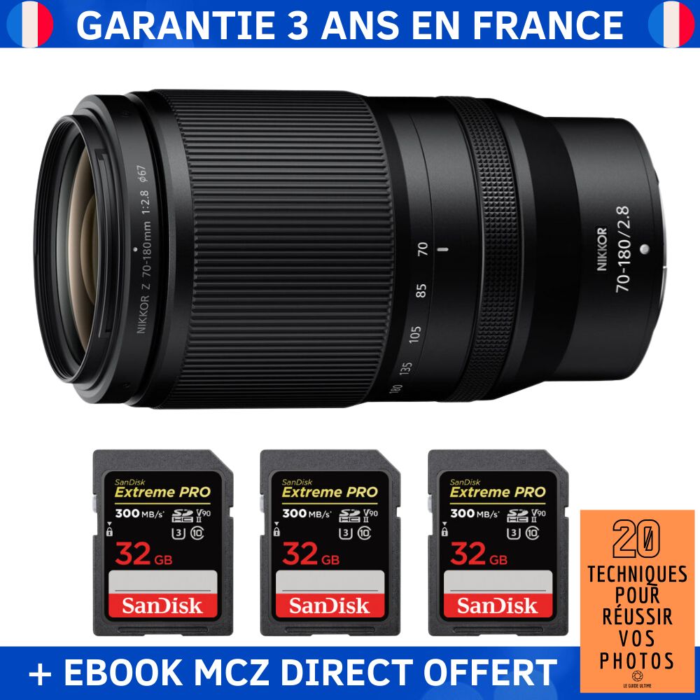 Nikon Z 70-180mm f/2.8 Lens + 3 SanDisk 32GB Extreme PRO UHS-II SDXC Cards + '20 Techniques for Successful Photos' Ebook - Nikon Z Lens