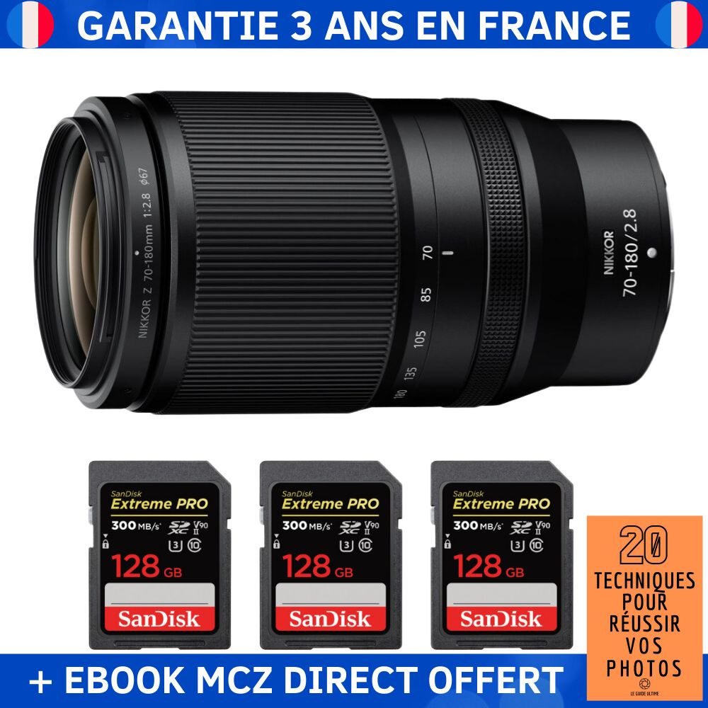 Nikon Z 70-180mm f/2.8 Lens + 3 SanDisk 128GB Extreme PRO UHS-II SDXC 300MB/s Cards + '20 Techniques for Successful Photos' Ebook - Nikon Z Lens