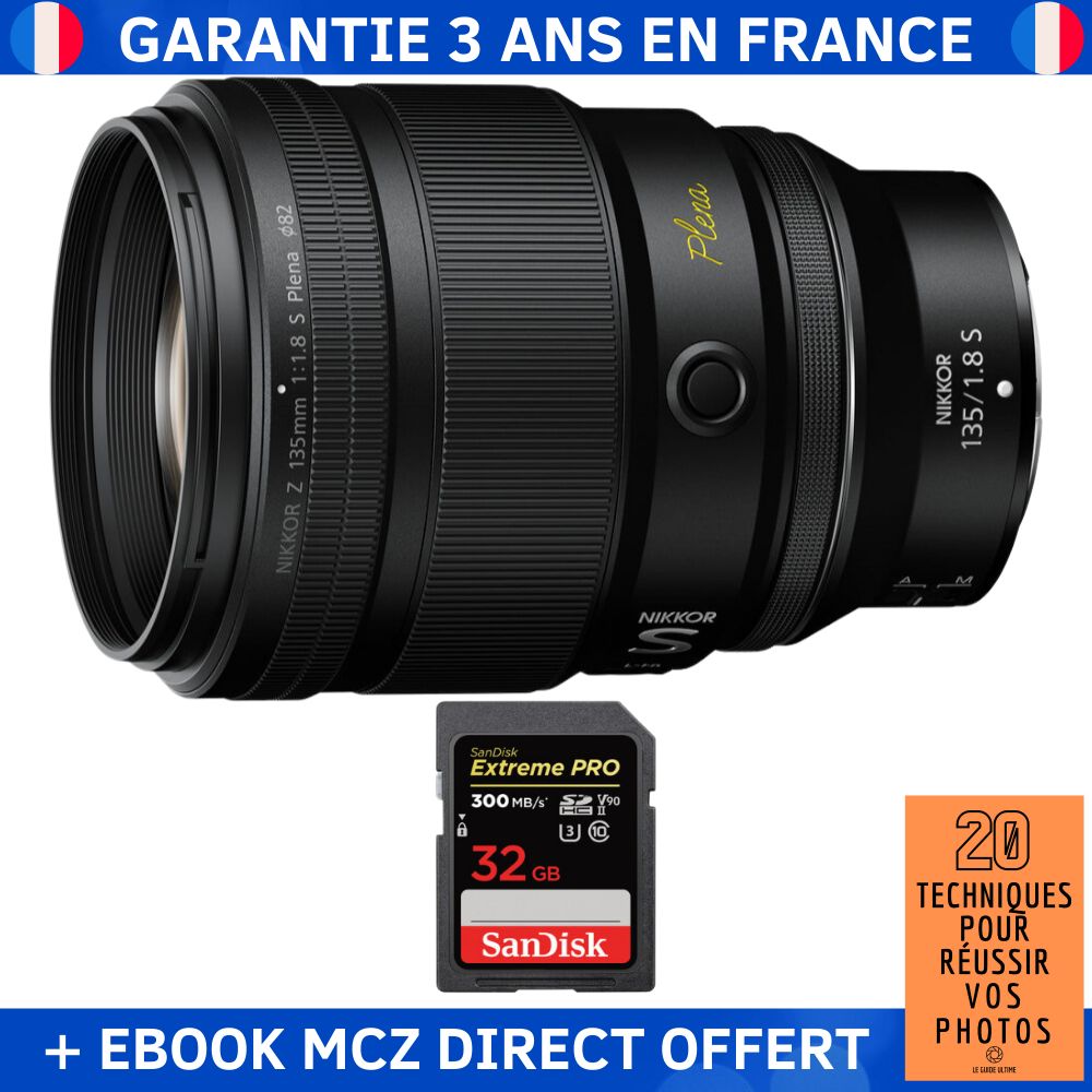 Nikon Z 135mm f/1.8 S Plena Lens + 1 SanDisk 32GB Extreme PRO UHS-II SDXC Card + '20 Techniques for Success in Photography' Ebook