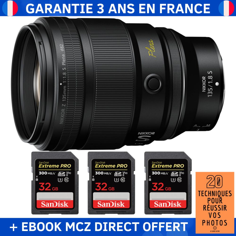 Nikon Z 135mm f/1.8 S Plena Lens + 3 SanDisk 32GB Extreme PRO UHS-II SDXC Cards + '20 Techniques for Successful Photos' Ebook - Nikon Z Lens