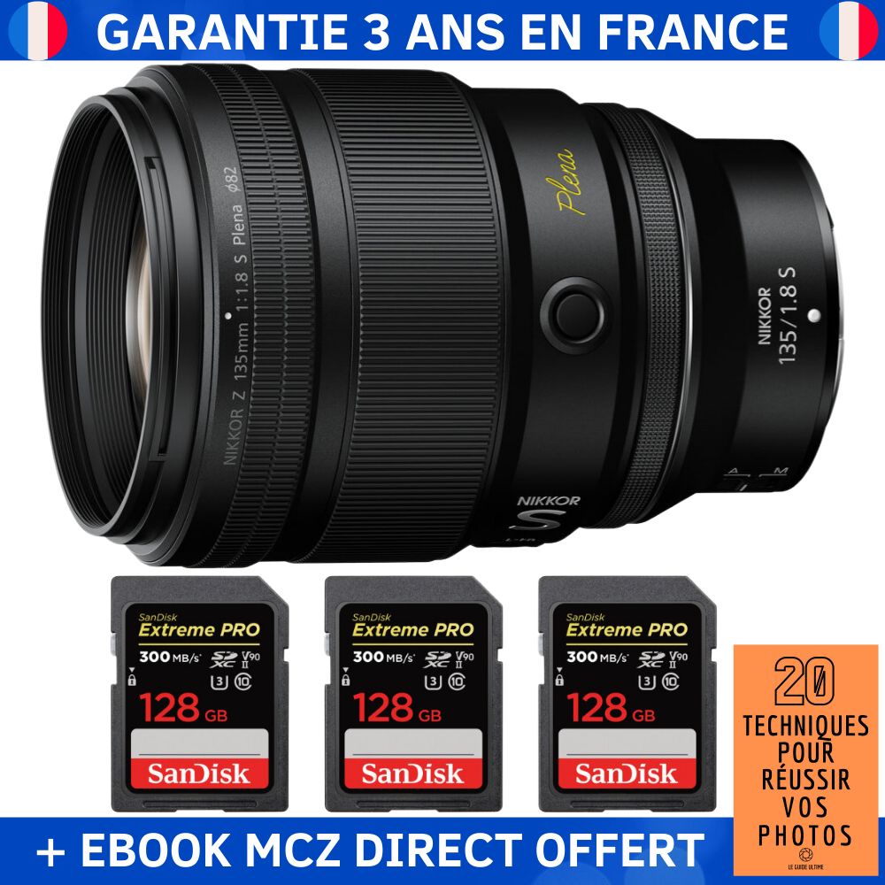 Nikon Z 135mm f/1.8 S Plena Lens + 3 SanDisk 128GB Extreme PRO UHS-II SDXC Cards + '20 Techniques for Succeeding in Photography' Ebook - Nikon Z Lens