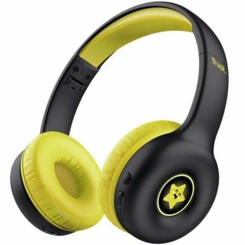 Auriculares Bluetooth para Niños Trust Nouna, 85dB, Ajustable y Pliable, 15h de Autonomía, Pegatinas, Música, Negro