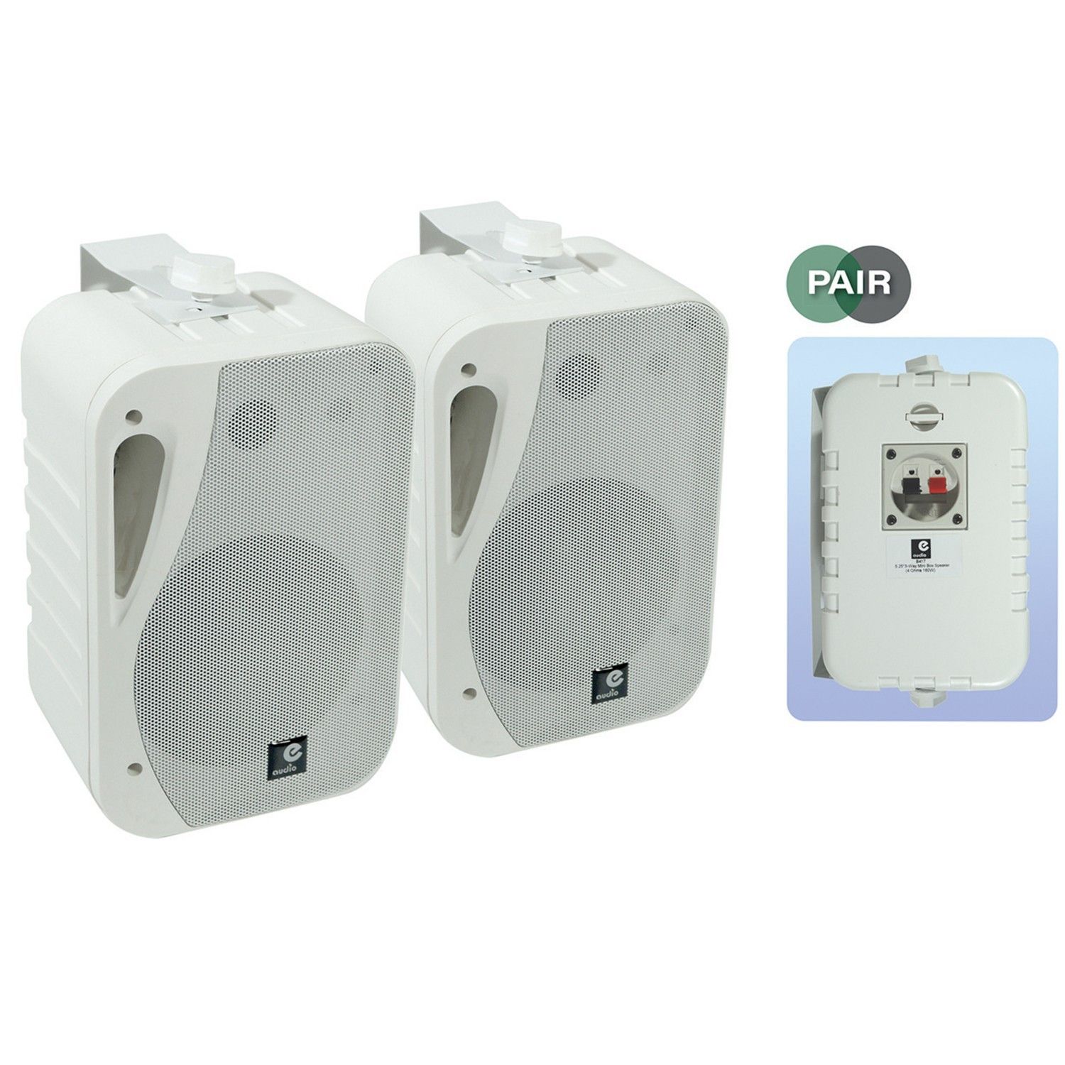 E-Audio 3-Way 5.25 Inch Background Music Speakers with Stands - 160W 4 Ohm - White