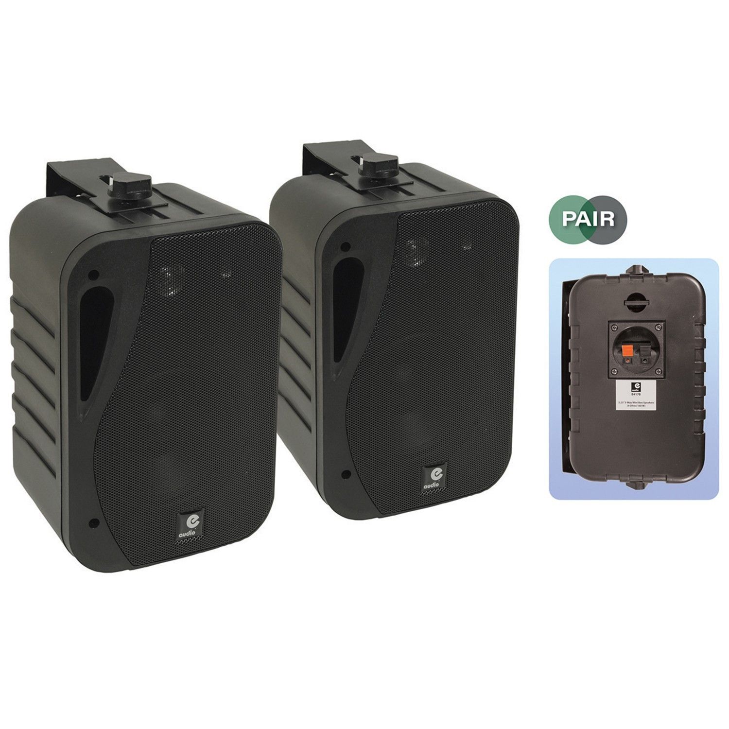 E-Audio 3-Way 5.25-inch Background Music Speakers with Stands - 160W, 4 Ohm - Black