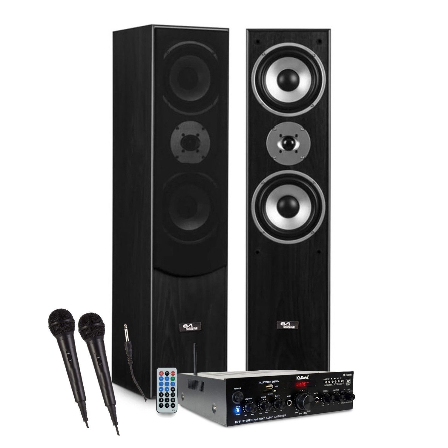 Evidence Acoustics EA700-BK Hi-Fi/Home Cinema Speakers - 1000W PMPO, 2x50W Stereo Amplifier, USB Bluetooth FM, 2 Microphone Inputs