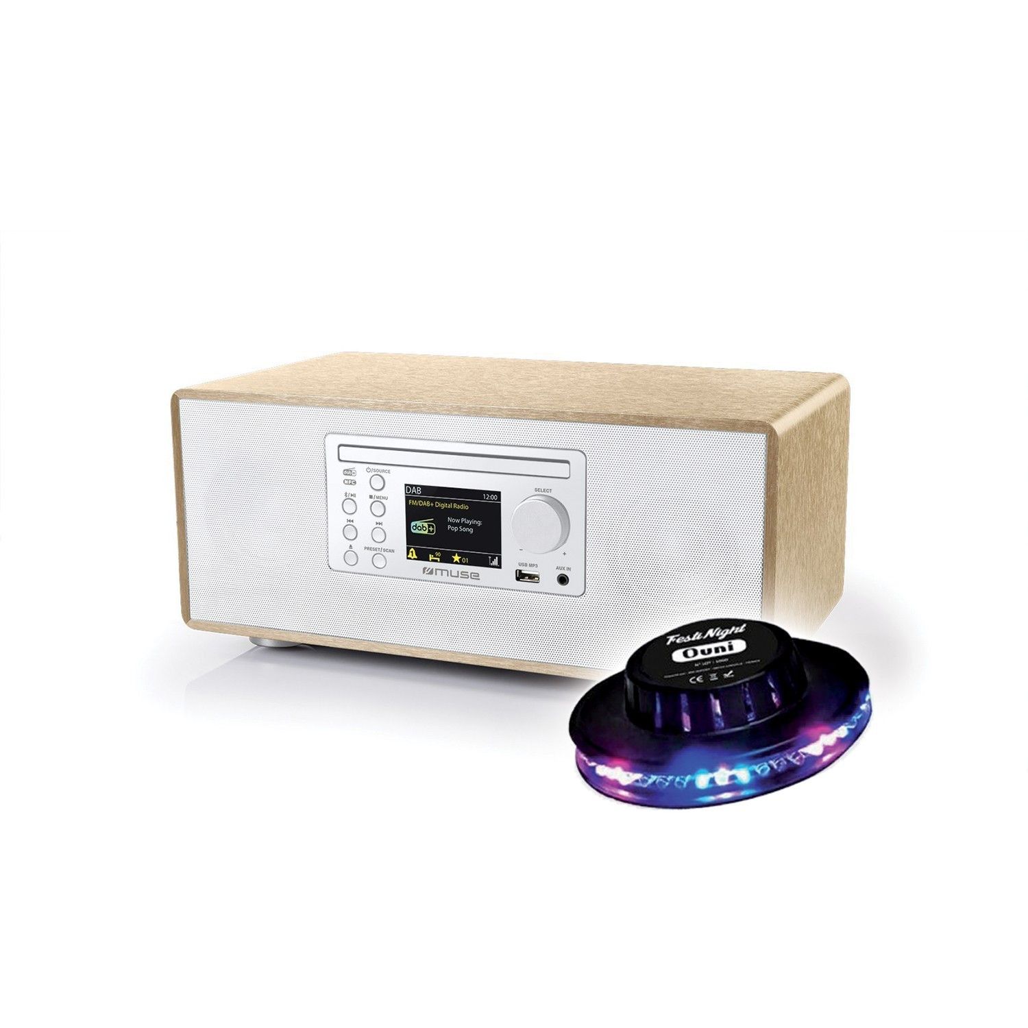 Altavoz hi-fi Bluetooth Pickering M-695-DBTW - 60W - Compatible con CD, Bluetooth, MP3 - Radio PLL FM, DAB/DAB+ - NFC - Diseño OVNI