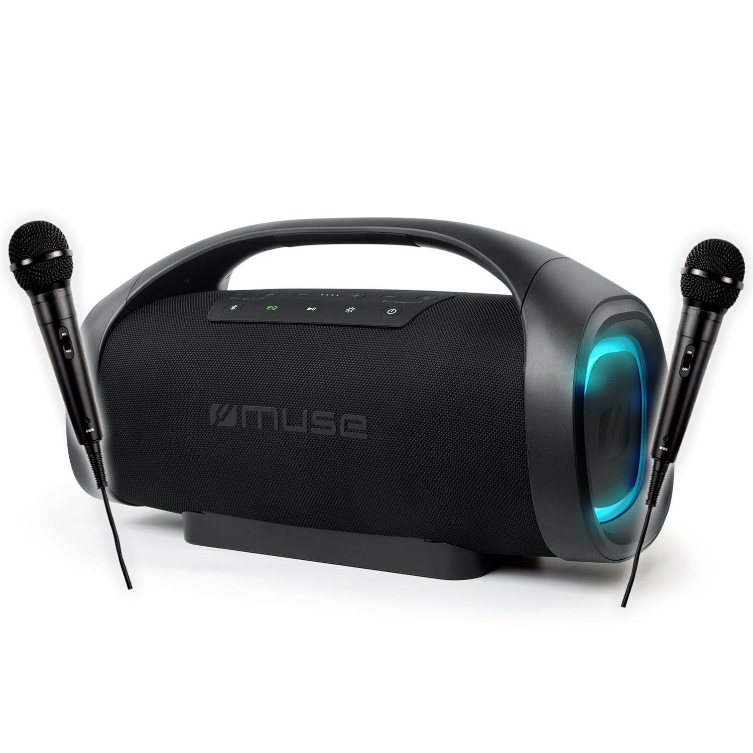Altavoz Muse M-980 BT USB Bluetooth - 300W, 2 micrófonos cableados para DJ y karaoke, resistente al agua IPX6 con luces LED