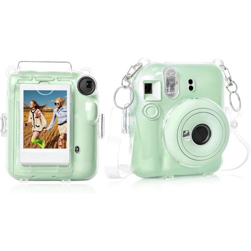 Estuche para Fujifilm Instax Mini 12 - Bolso de almacenamiento de fotos para cámara instantánea con bolsillo mejorado y correa