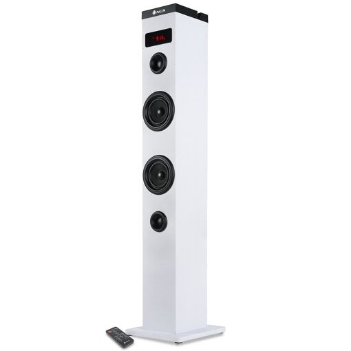 NGS Sky Charm White - 50W Bluetooth Speaker Tower with Remote Control, Optical Input, USB, FM Radio and AUX-in (Color: White)