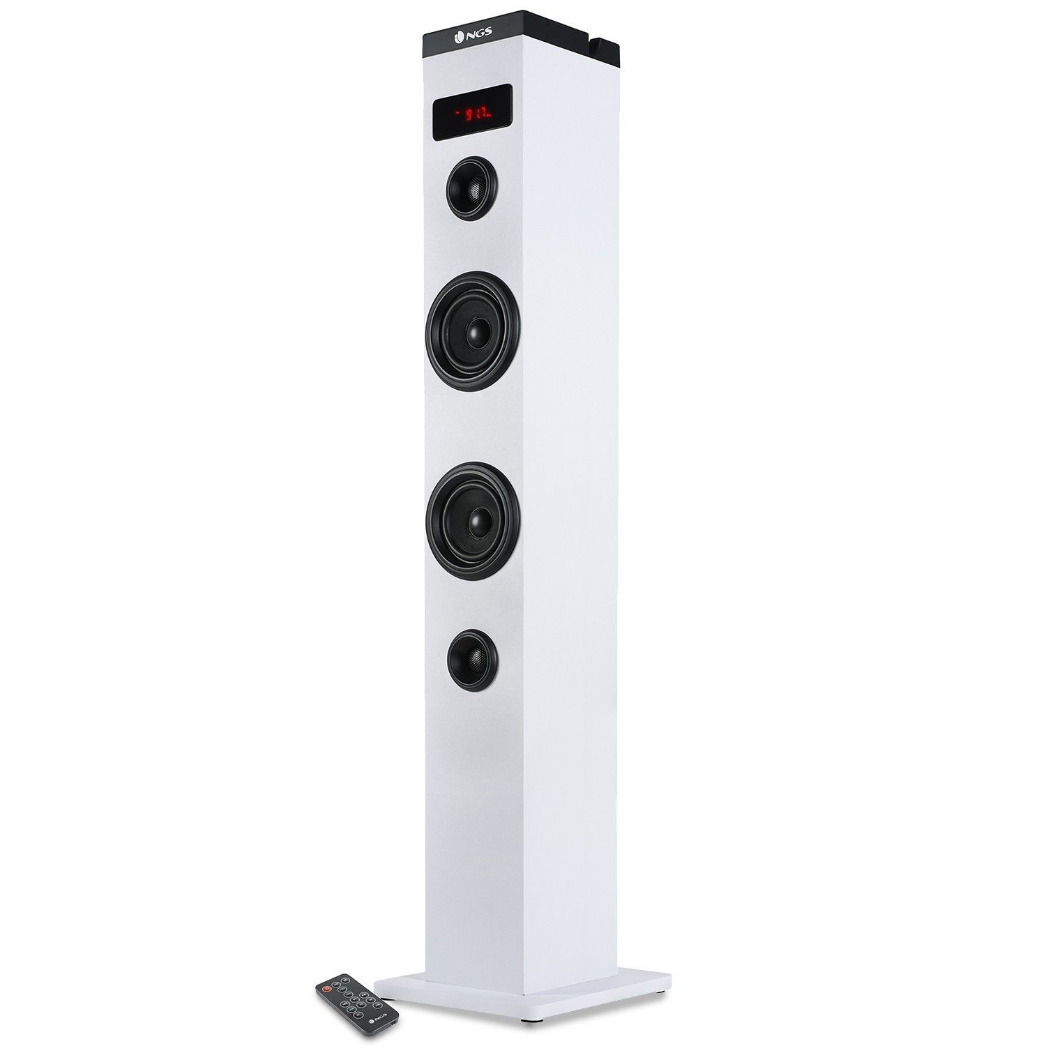 NGS Sky Charm White - 50W Bluetooth Speaker Tower with Remote Control, Optical Input, USB, FM Radio and AUX-in (Color: White)