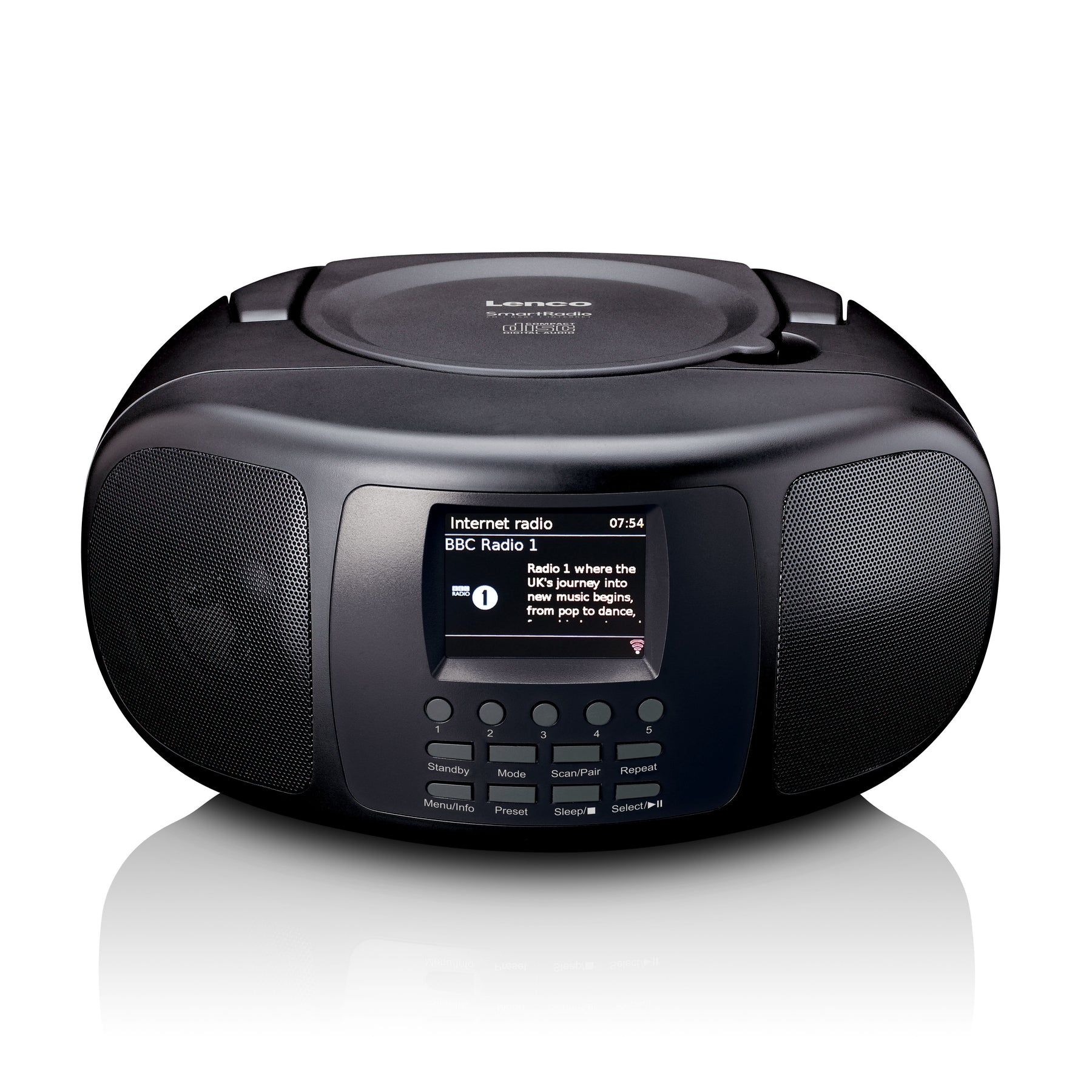 Lenco SCD-6000BK - Portable Internet Radio with DAB+/FM, Bluetooth, CD Player and Color LCD Screen - Black - Euro / Type-C (CEE 7/16)