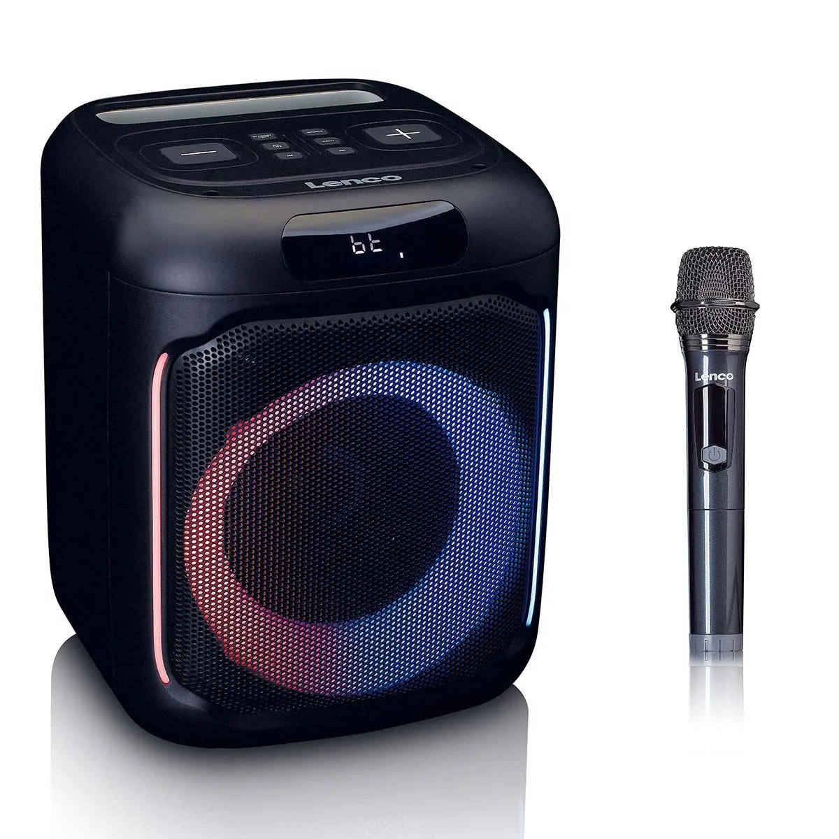 Lenco PA-101BK - Bluetooth Speaker with LED Lights - 100W RMS, USB, 14-hour Battery Life - Black - Type C