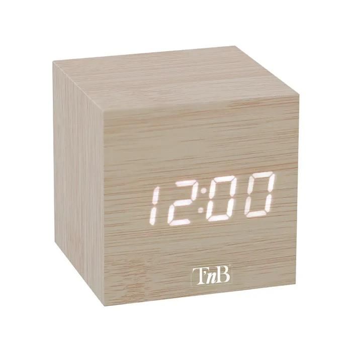 T’NB Digital Alarm Clock with Time Display, Adjustable Lighting, 3 Programmable Alarms - Wooden Finish