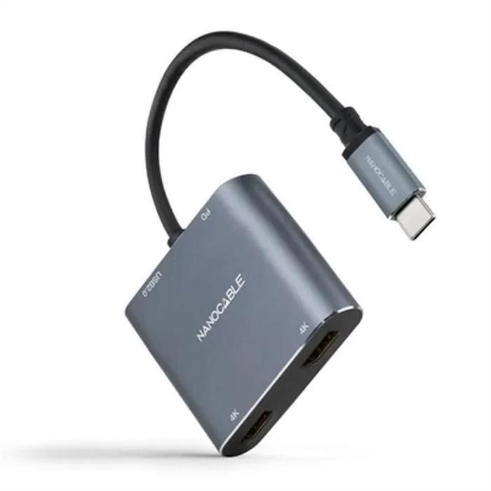 Nano Cable USB-C to 2xHDMI/USB2.0/PD Converter - 15 cm, Grey