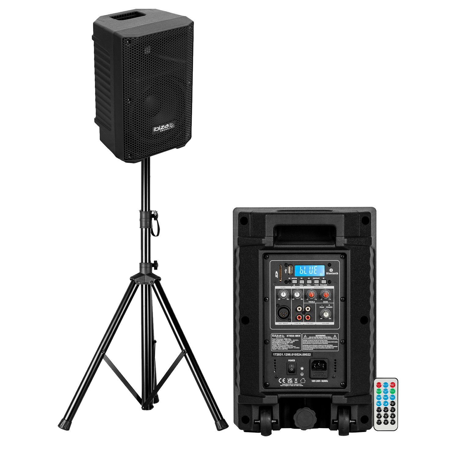 Altavoz BMI Active Ibiza Sound XTK8A-MKII Grande 8"/20cm - 200W - Bluetooth USB SD - TWS - Soporte para pie