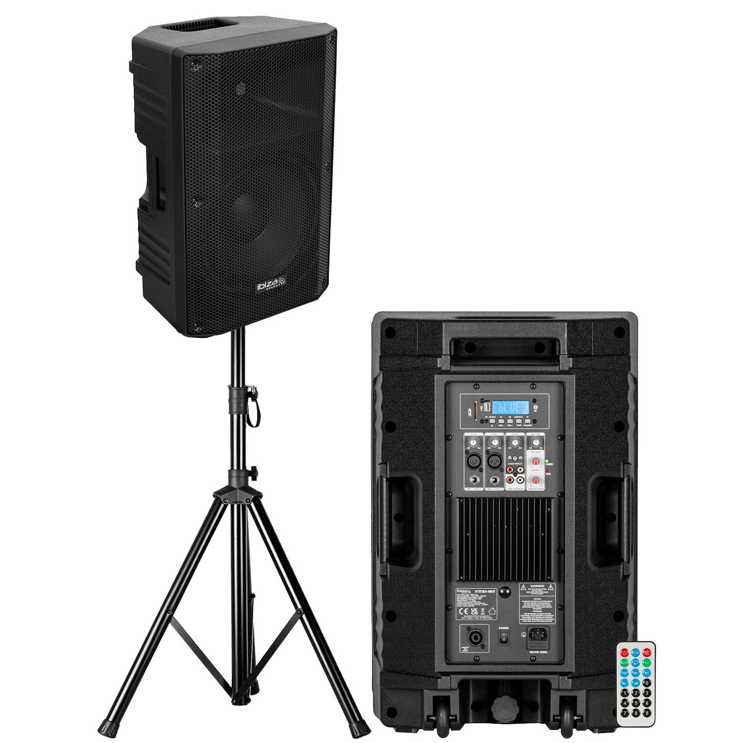 Ibiza Sound Active Speaker XTK12A-MKII - 12"/30cm - 500W - Bass Reflex System - USB, SD, Bluetooth with Stand