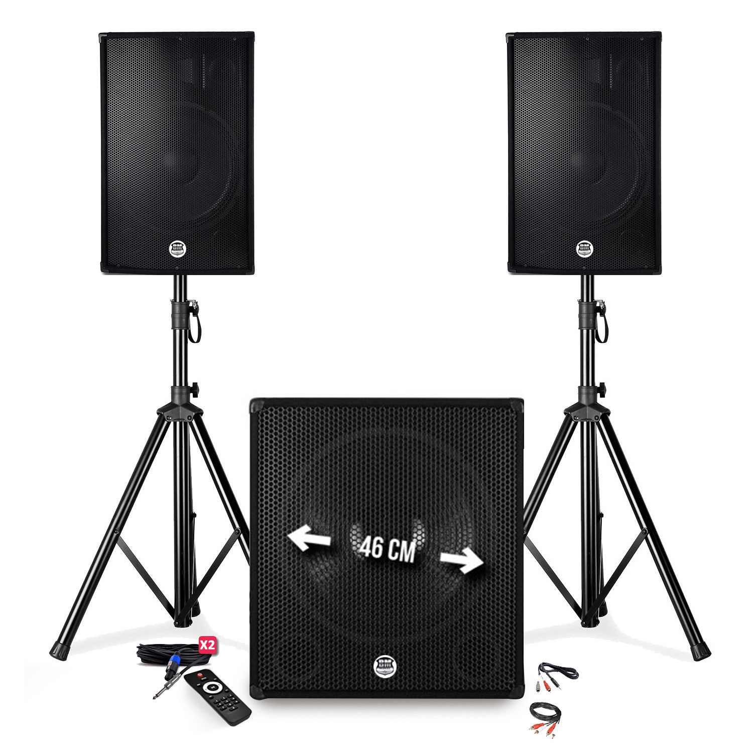 Kit de sonorisation Bm Sonic BMS1812 2400W - Enceintes + Caisson + Pieds - USB/Bluetooth