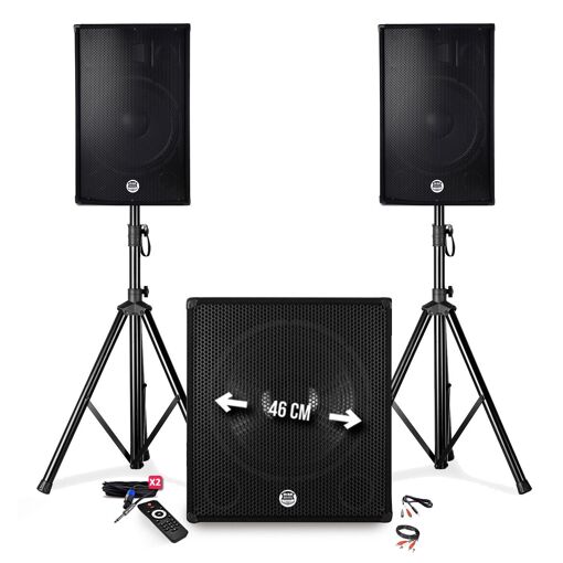Kit de sonorisation Bm Sonic BMS1812 2400W - Enceintes + Caisson + Pieds - USB/Bluetooth