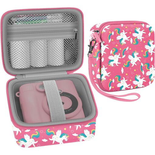 Étui pour appareil photo pour enfants avec impression instantanée, compatible avec GREENKINDER/CAMCLID/Gofunly (seulement étui) - Licorne rose (Q81)