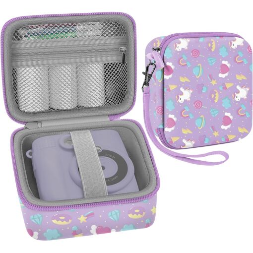Étui pour appareil photo instantané pour enfants avec poche de rangement - Licorne pourpre (Q175)