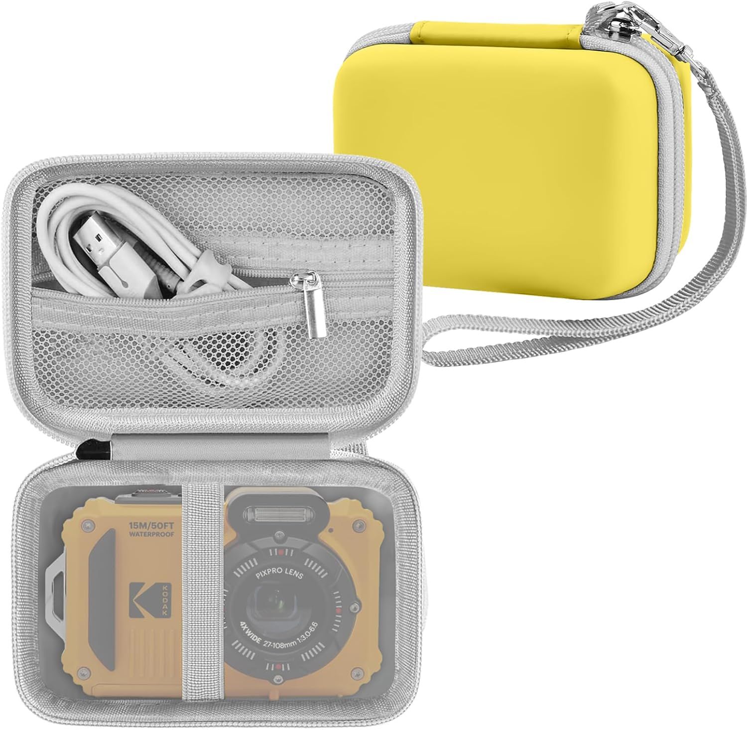 Waterproof Digital Camera Case, Compatible with Pixpro FZ55/Friendly Zoom FZ45/Yixinxin/WPZ2, Hard EVA Shell (Case Only) Yellow (Q273)