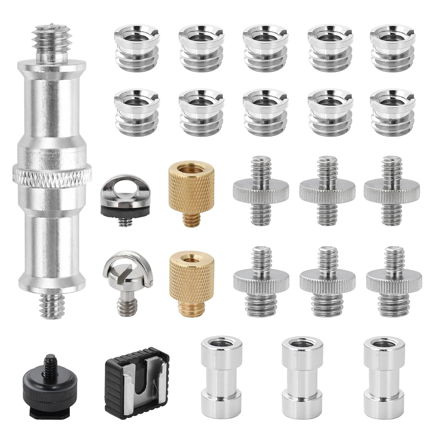 22-Piece Camera Vis Adapter Set - 1/4" to 3/8" Threaded Adapters for Tripod, Camera, and Photography Accessories
