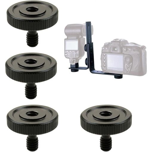 Kit de 4 tuercas oculares de liberación rápida con soportes en L de 1/4 pulgada para trípodes, grabadoras, cámaras de video y equipos fotográficos