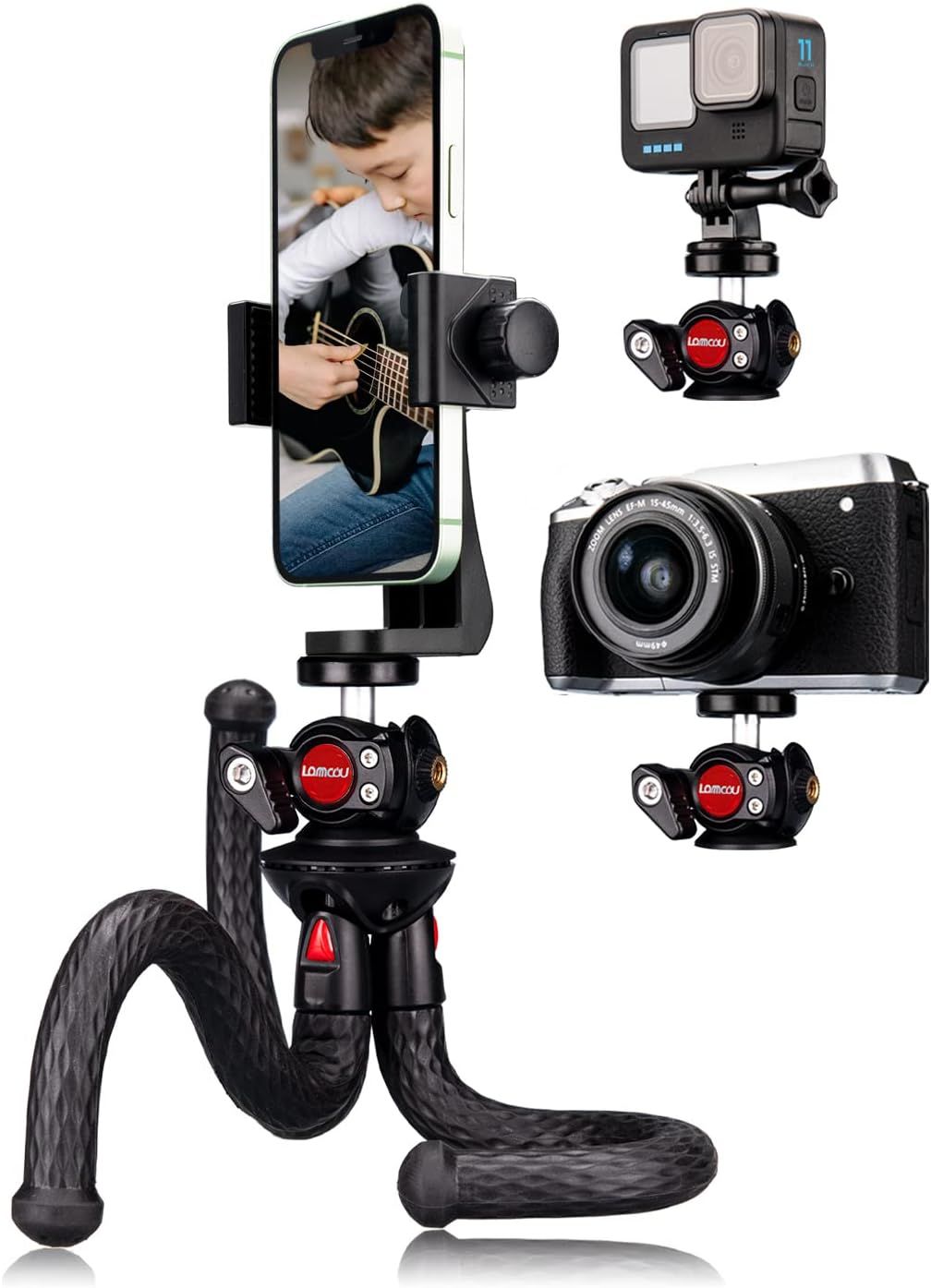 Tripode flexible para teléfono inteligente con adaptador Go Pro