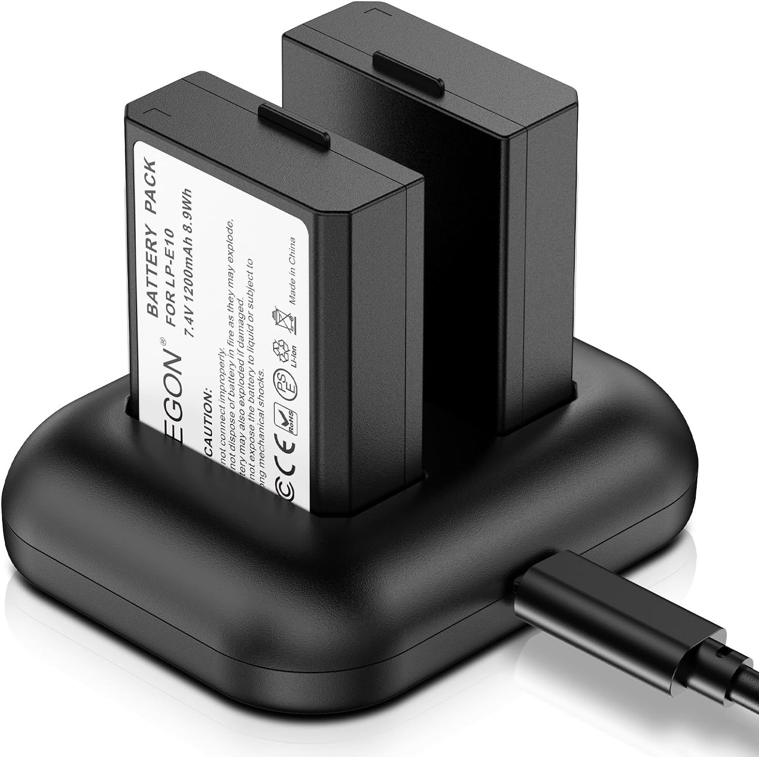 Kit de 2 batteries rechargeables et chargeur double rapide pour Canon LP-E10, compatible avec les appareils photo Canon EOS Rebel T3, T5, T6, Kiss X50, X70, 1100D, 1200D, 1300D, 2000D, 3000D, 4000D (Q540)