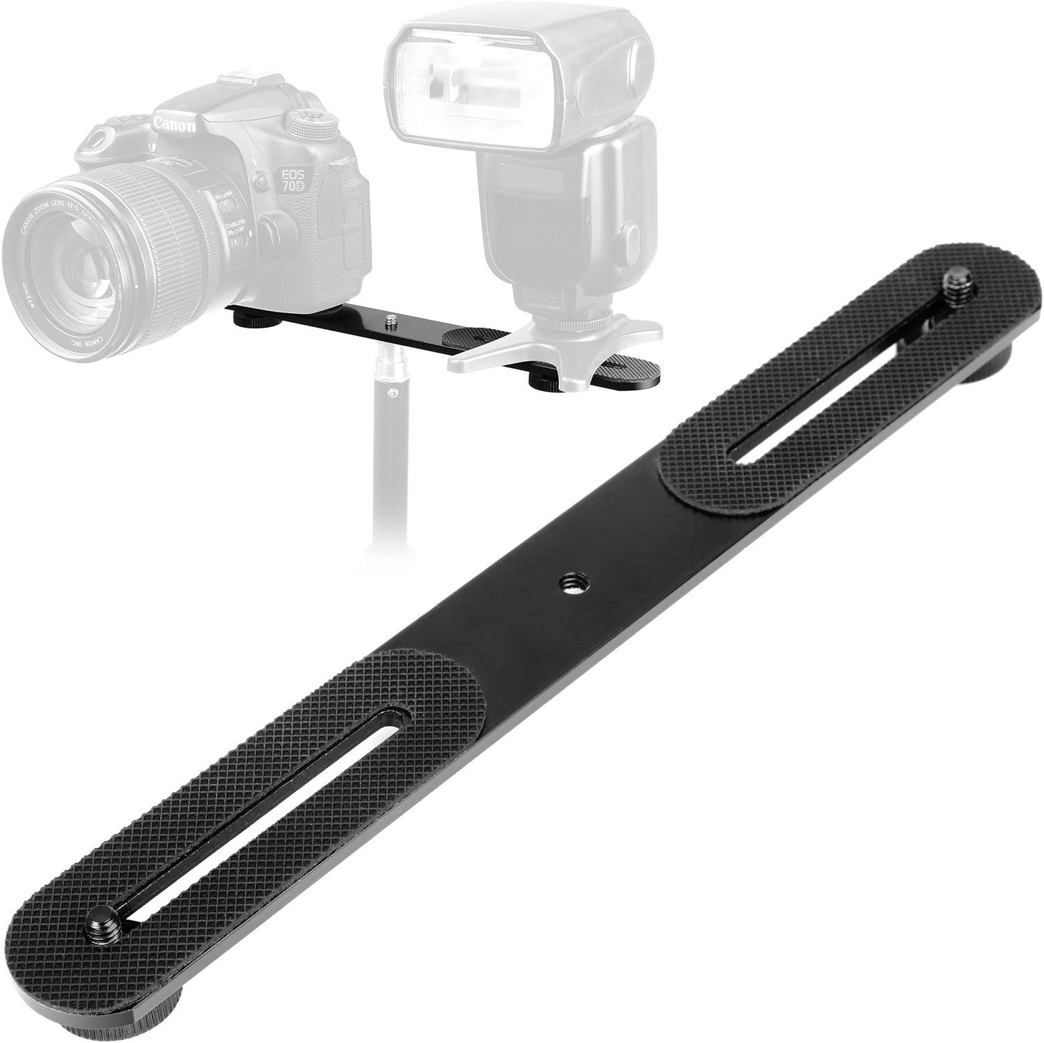 Double Camera Flash Extension Bar Support, 1/4 inches Thread, 10.6 inches Right Flash Mount, Tripod Mounting Bracket for Digital SLR Camera (Q663)