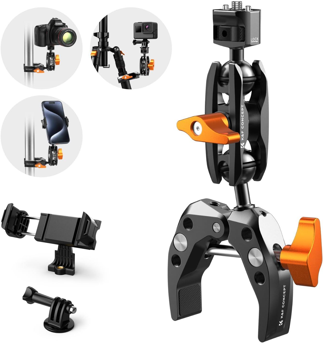 Magic Arm with Super Clamp, 360° Swivel Head, Camera Support for Smartphone, Action Cam, Flash, DSLR - M13(Q763)