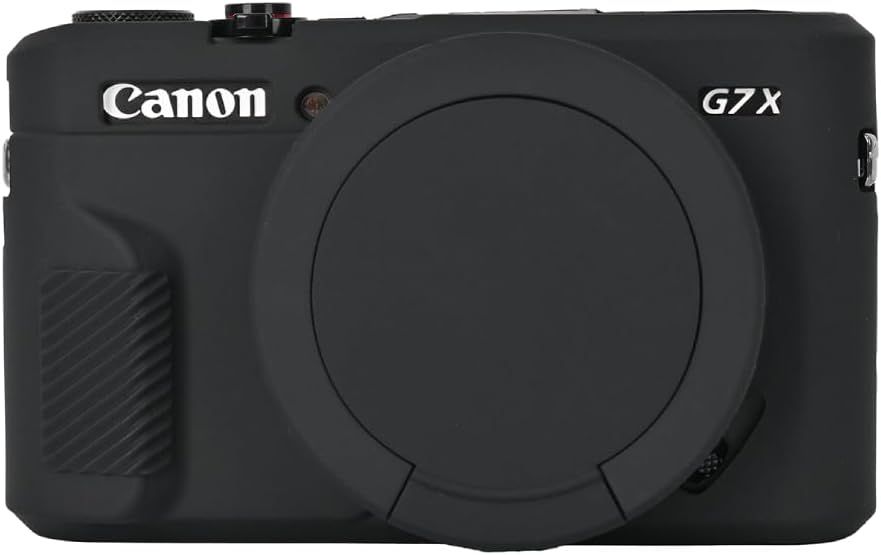 Fundas de Silicona Suave para Cámara Digital Canon PowerShot G7x Mark ii/G7X2, Negro con Tapón de Objetivo, Estuche para Cámara (Q789)