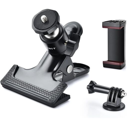 Pince porte-réflecteur en métal avec tête rotative, bras photo studio pivotant à 360° avec adaptateur pour flash, téléphone portable et GoPro