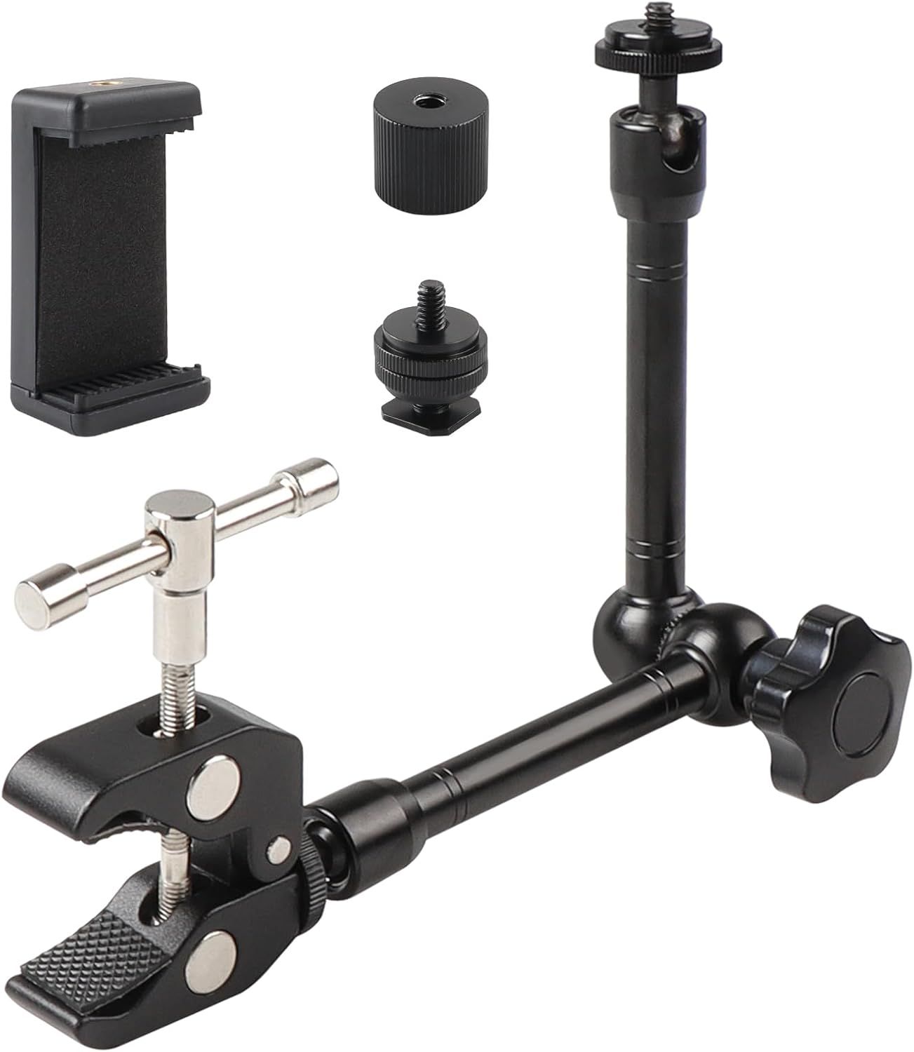 Adjustable Articulating Magic Arm with 11-Inch Super Clamp and Double Phone Holder