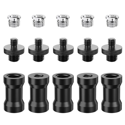 15-Piece Camera Thread Adapter - 1/4 to 3/8 Thread Converter for Tripod, Camera Support, Monopod, Camera Cage, Head and More (Q883)