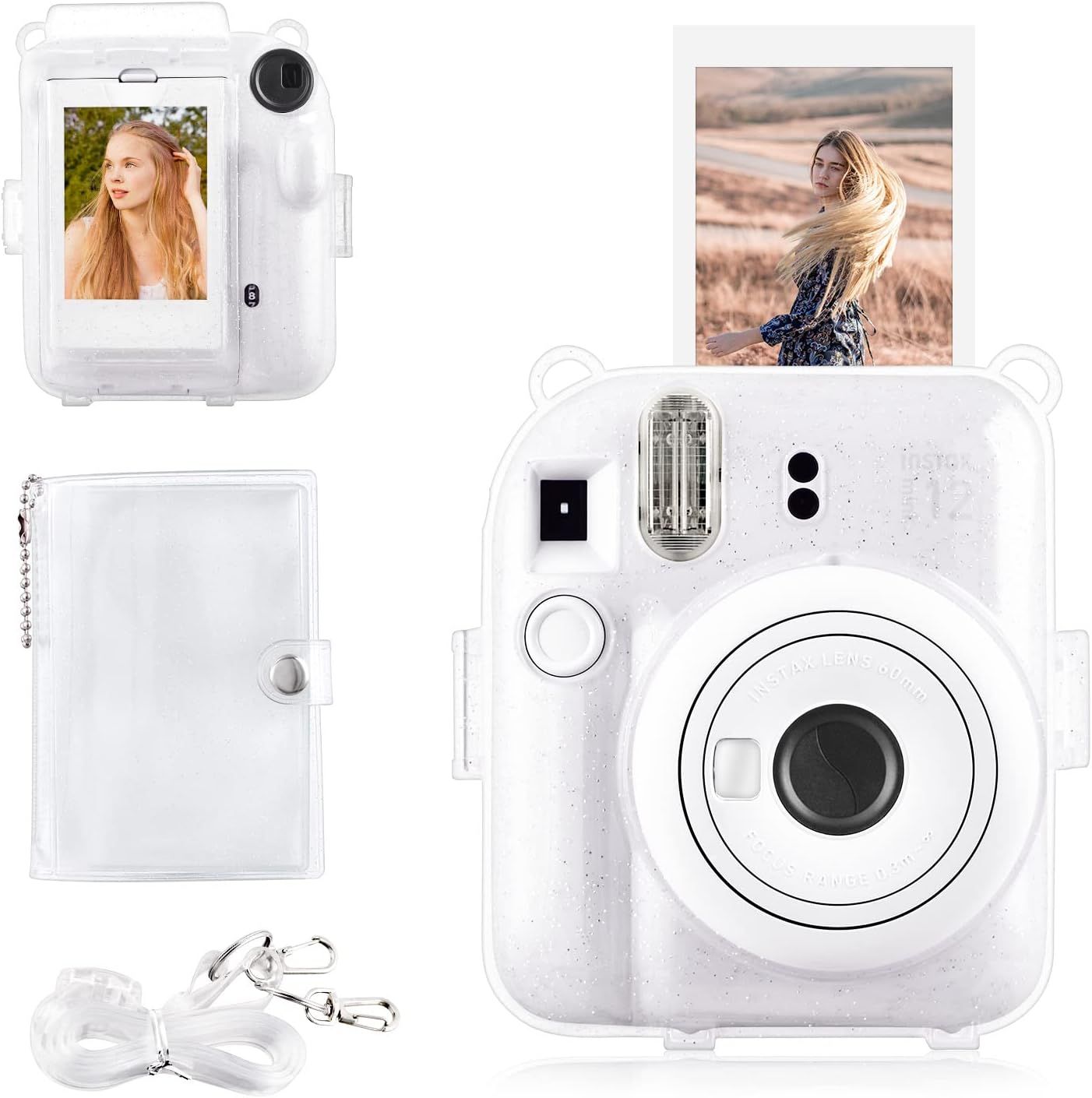 Fujifilm Instax Mini 12 Sparkly Case - Camera Bag with Photo Pocket, Transparent Shoulder Strap and Mini Photo Album