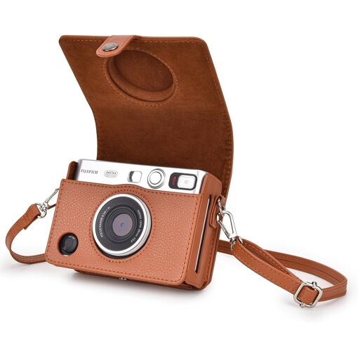 Fujifilm Instax Mini Evo Camera Case, Vintage PU Leather Protection Cover with Removable Shoulder Strap