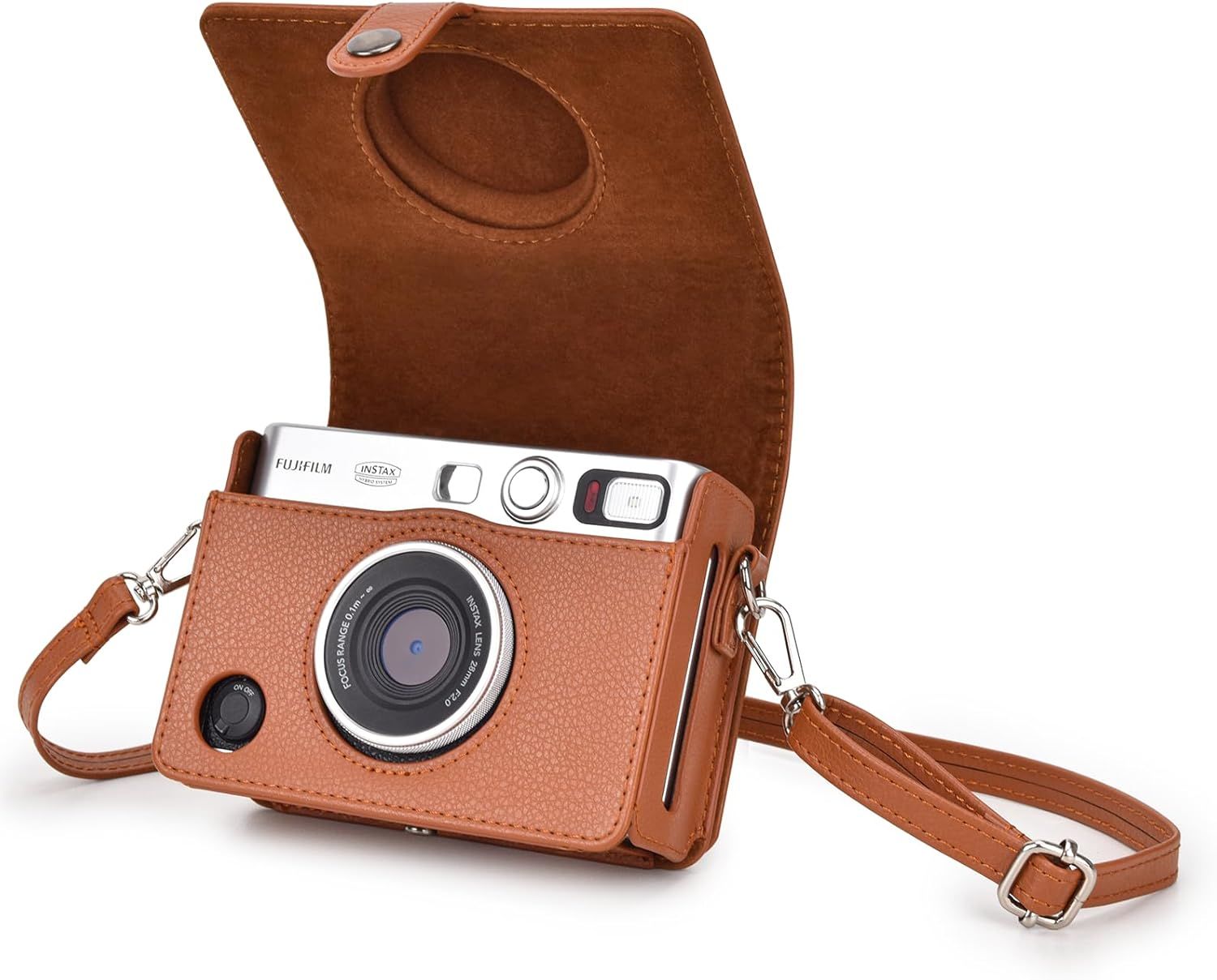 Étui pour appareil photo Fujifilm Instax Mini Evo, Housse de protection en cuir PU vintage avec bandoulière amovible